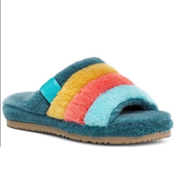 UGG® LE Fluff You Marina Blue Multicolor Sheepskin Plush Slipper Size 9 - Picture 13 of 13